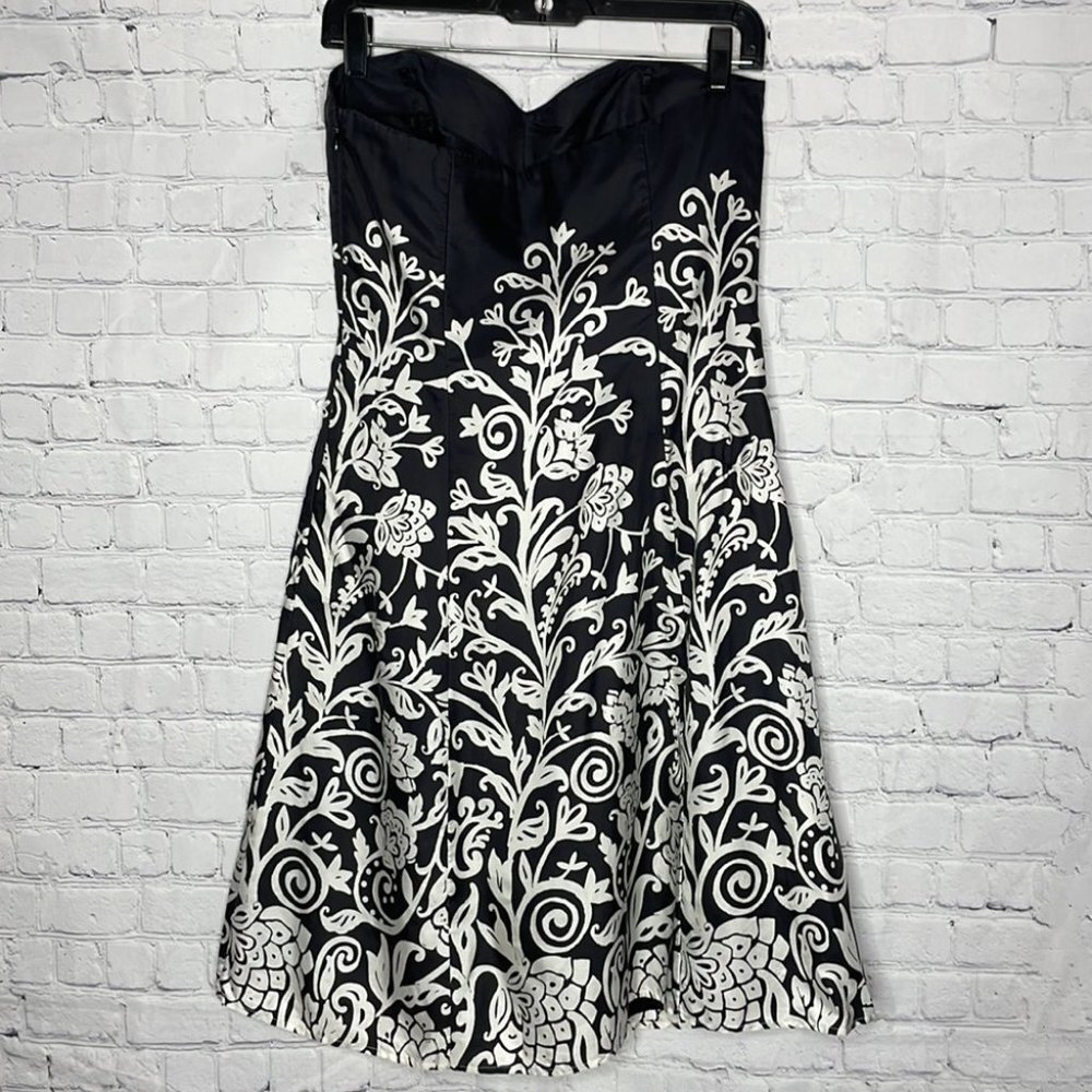 White House Black Market Black White Pure Silk Sweetheart Strapless Dress 6 - Picture 8 of 13